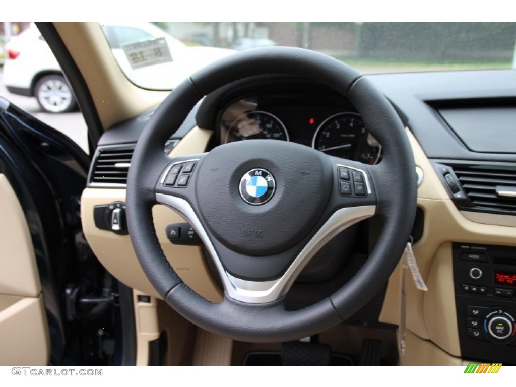 2014 BMW X1 xDrive28i Beige Steering Wheel Photo #93417614
