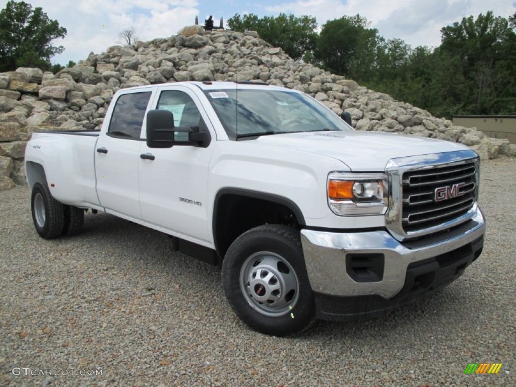Summit White 2015 GMC Sierra 3500HD Work Truck Crew Cab Dual Rear Wheel 4x4 Exterior Photo #93433283