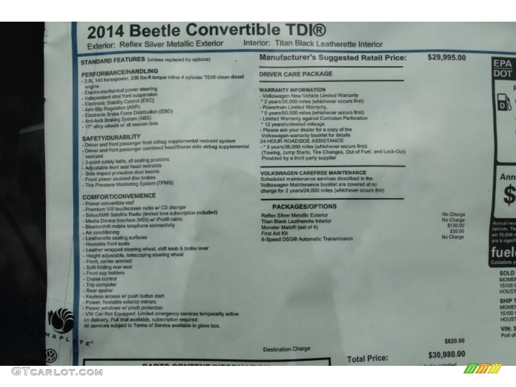 2014 Volkswagen Beetle TDI Convertible Window Sticker Photos