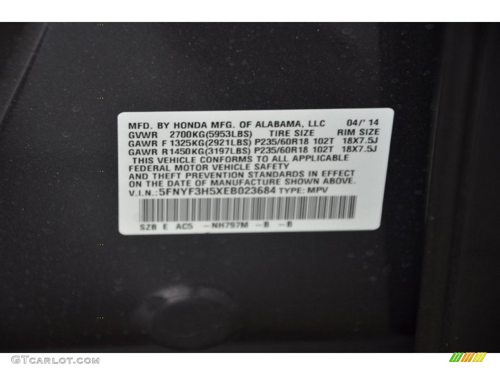 2014 Pilot EX-L - Modern Steel Metallic / Gray photo #27