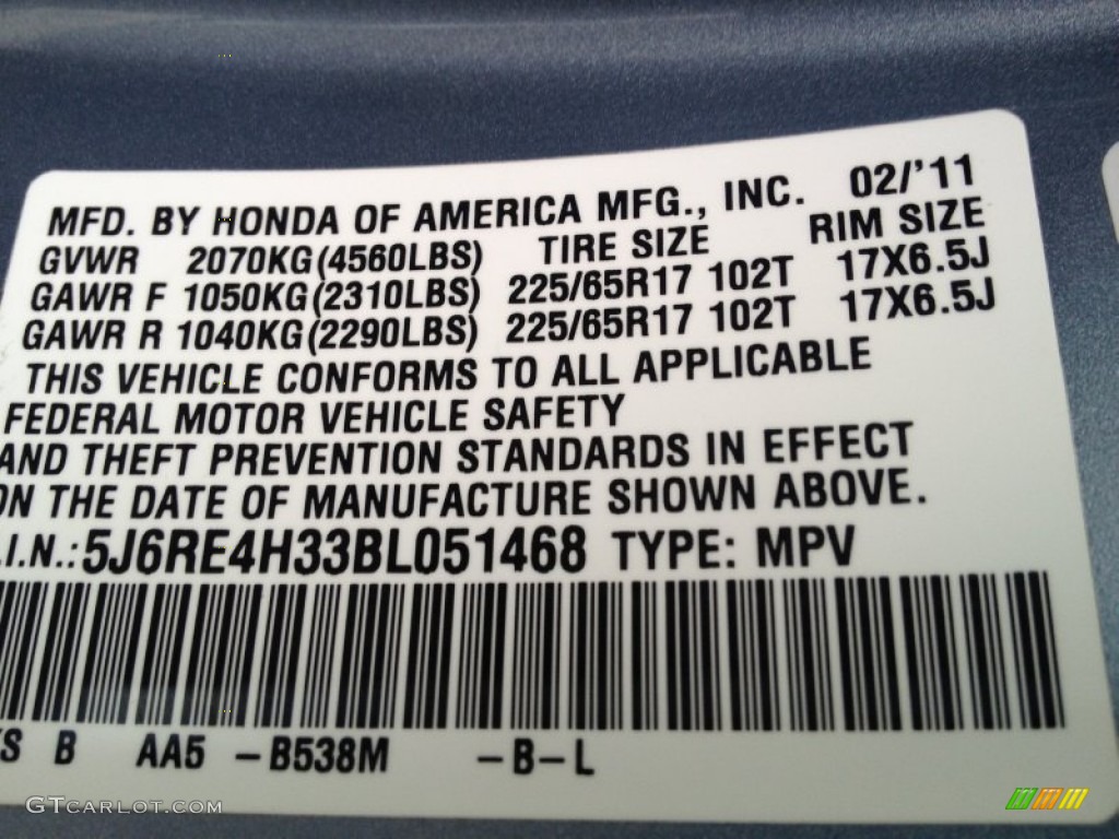 2011 CR-V LX 4WD - Glacier Blue Metallic / Gray photo #17