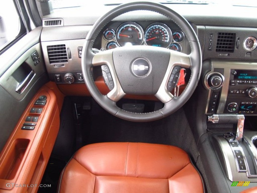 2008 Hummer H2 SUV Sedona/Ebony Black Steering Wheel Photo #93497804