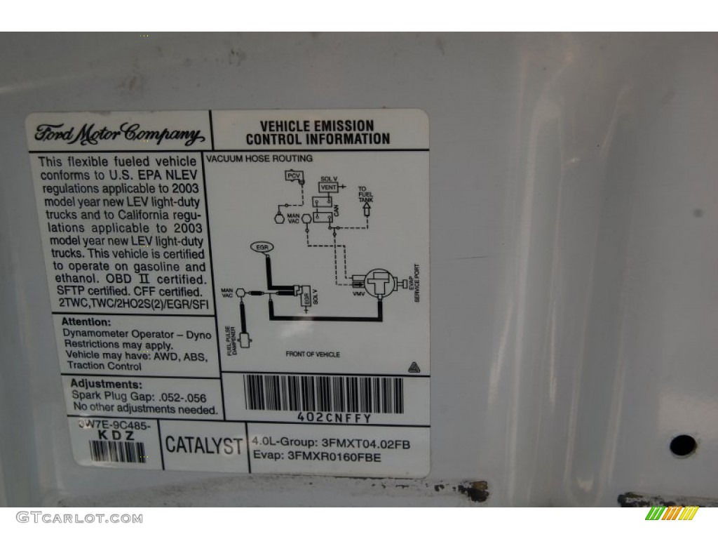 2003 Ford Explorer XLS 4x4 Info Tag Photo #93505664