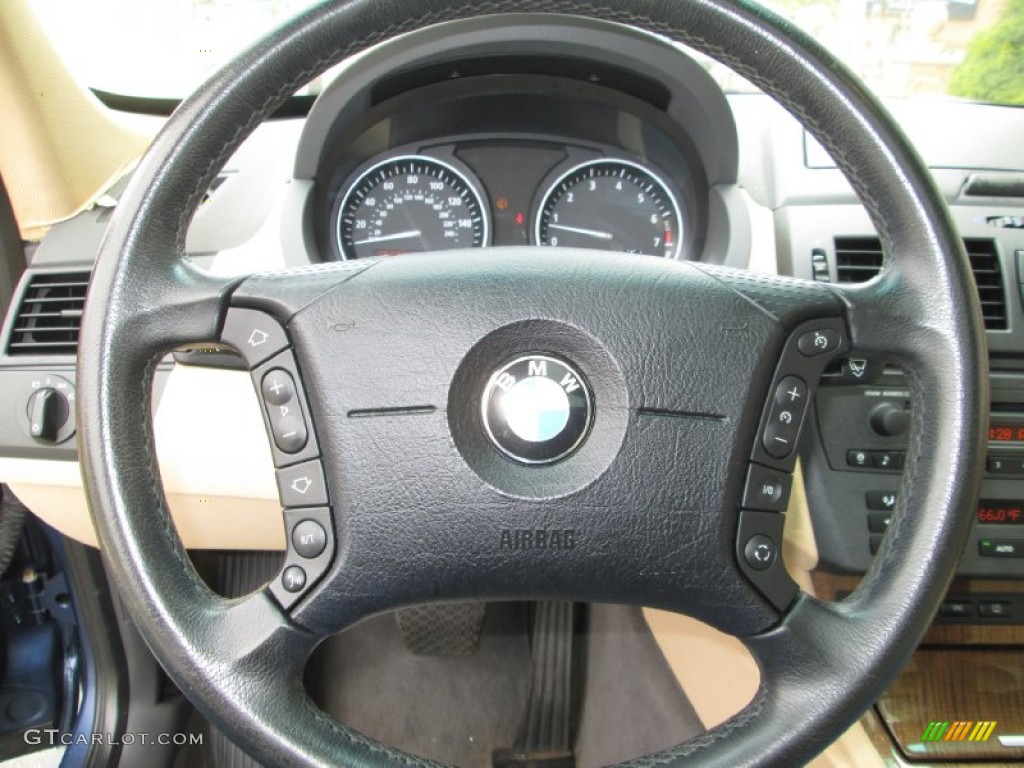 2004 BMW X3 3.0i Sand Beige Steering Wheel Photo #93507929