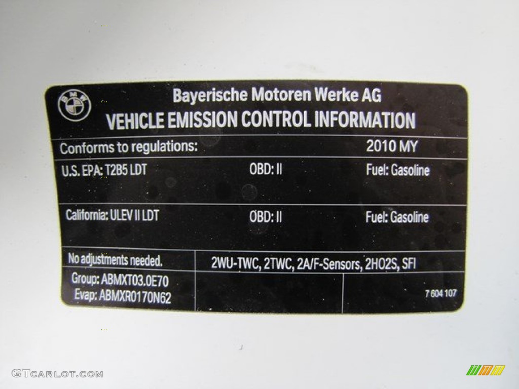 2010 BMW X5 xDrive30i Info Tag Photo #93518900