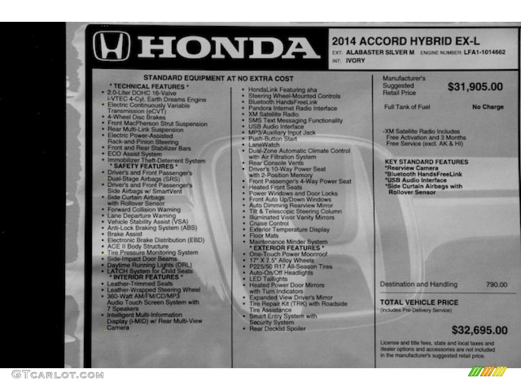 2014 Accord Hybrid EX-L Sedan - Alabaster Silver Metallic / Ivory photo #26