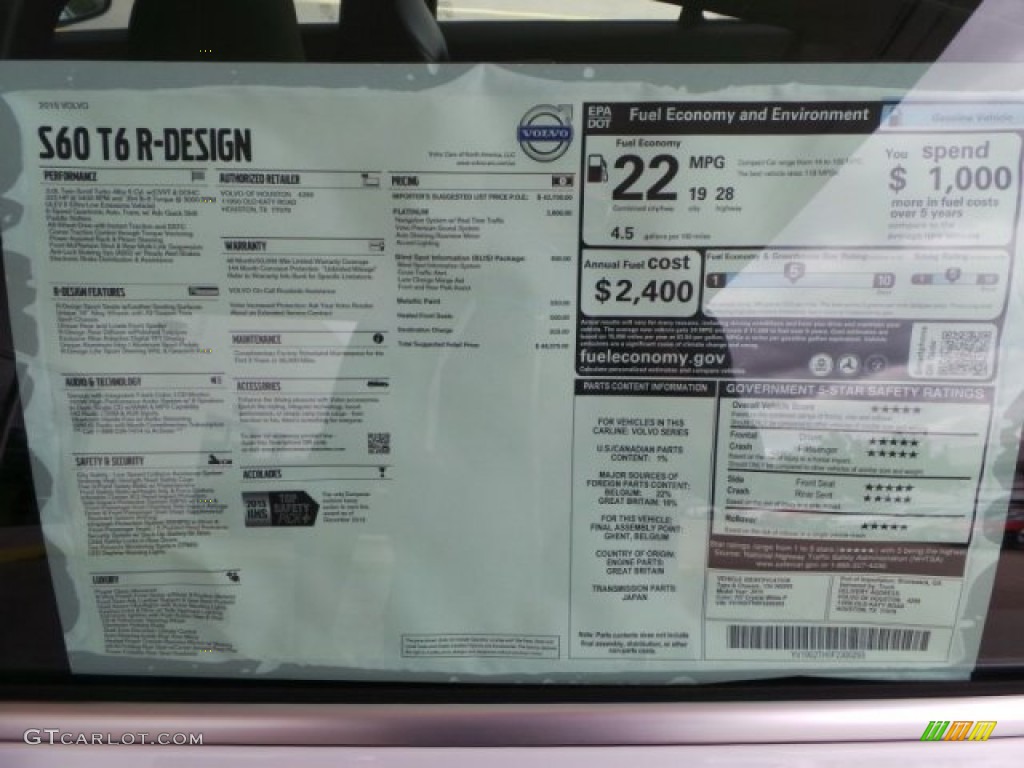 2015 Volvo S60 T6 AWD R-Design Window Sticker Photo #93548469
