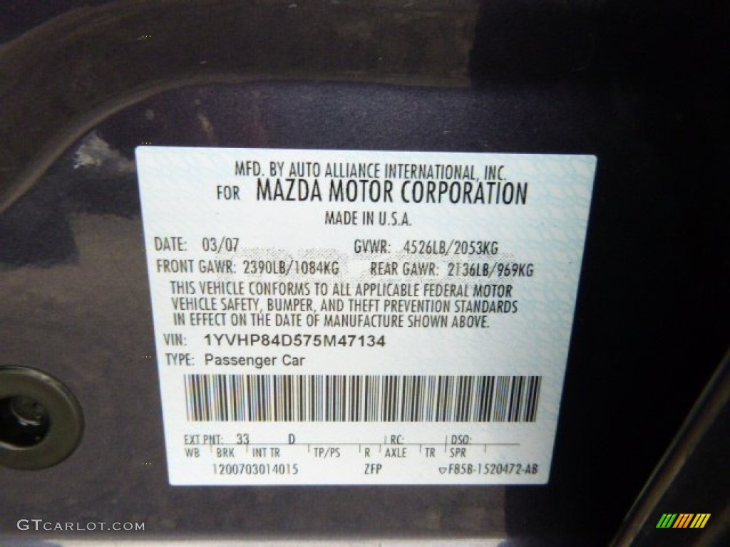 2007 Mazda MAZDA6 s Sport Sedan Color Code Photos