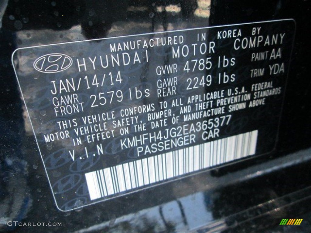 2014 Azera Color Code AA for Black Onyx Pearl Photo #93581022