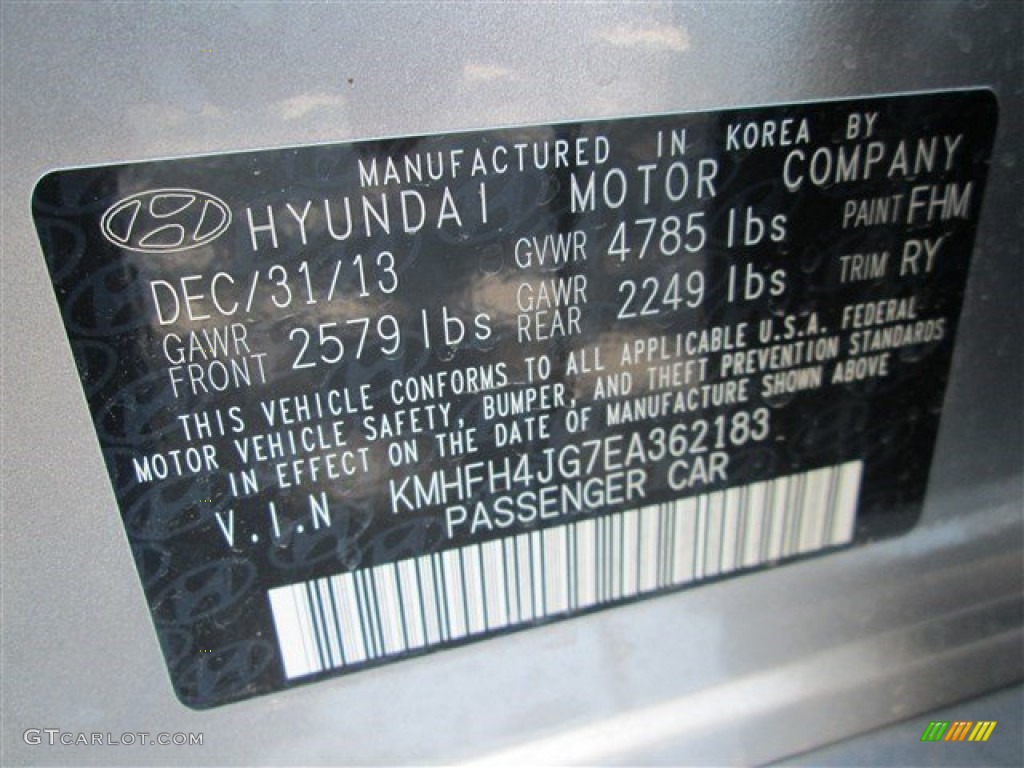 2014 Azera Color Code FHM for Hyper Silver Metallic Photo #93582186