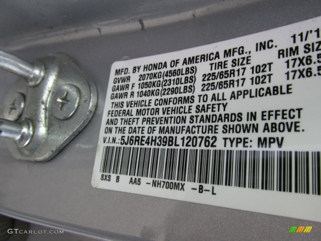 2011 CR-V LX 4WD - Alabaster Silver Metallic / Gray photo #9