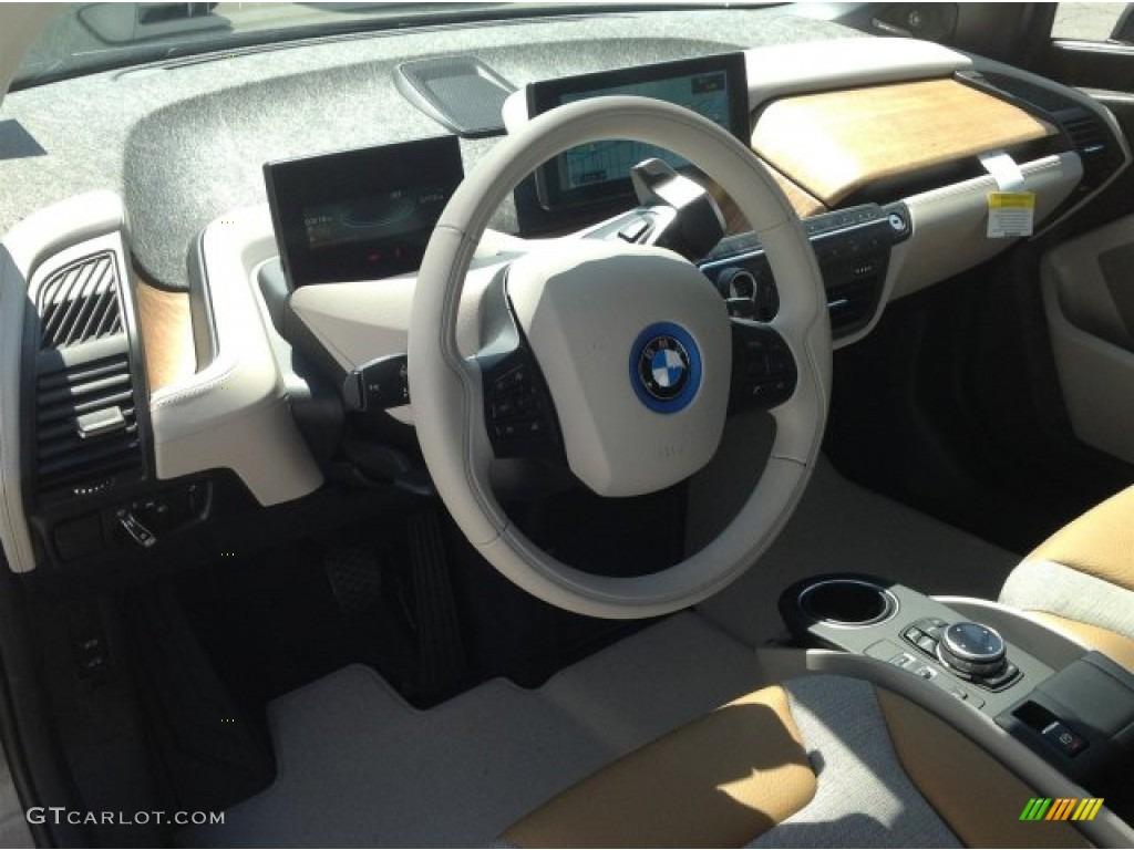 2014 BMW i3 Standard i3 Model Giga Cassia Natural Leather/Carum Spice Grey Wool Cloth Dashboard Photo #93623485