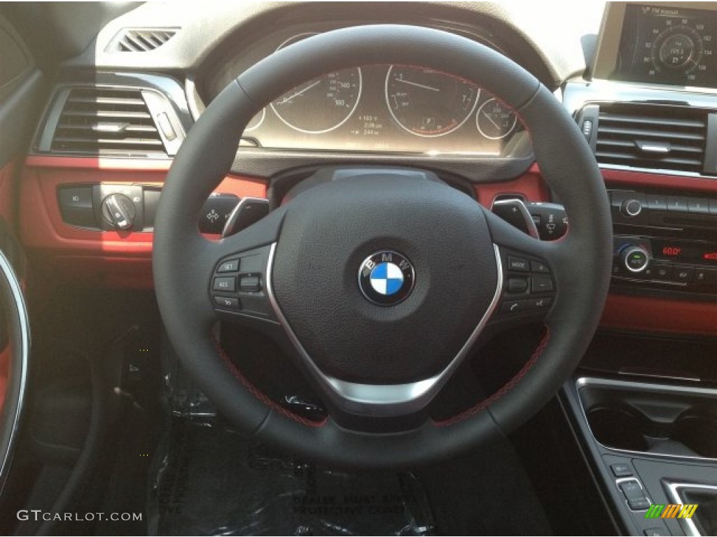 2014 BMW 4 Series 428i Convertible Coral Red Steering Wheel Photo #93623962
