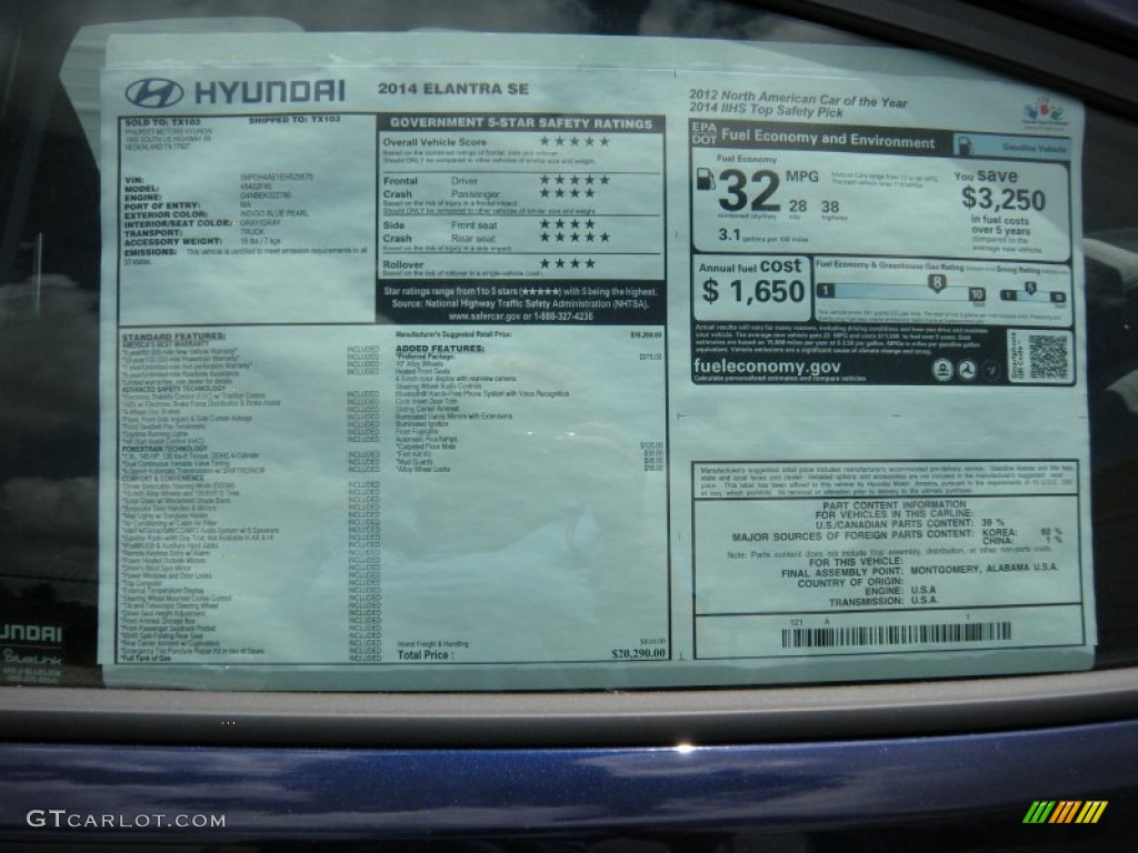 2014 Elantra SE Sedan - Blue / Gray photo #36