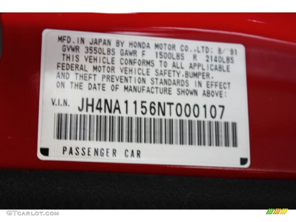 1992 Acura NSX Coupe Info Tag Photos