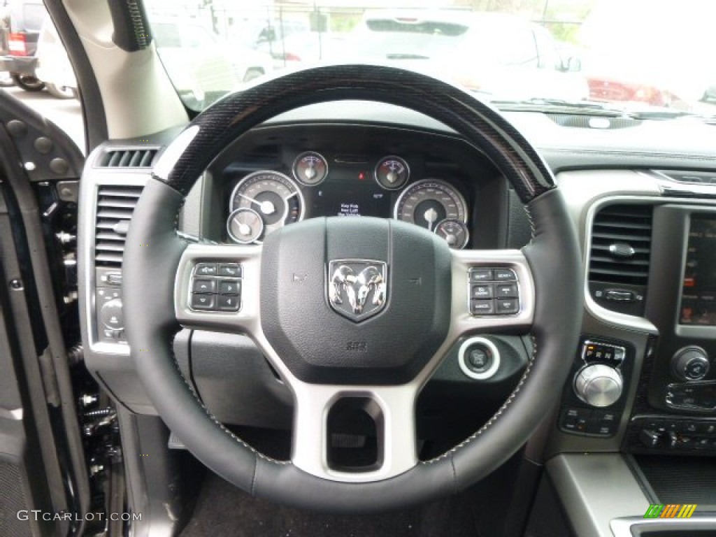 2014 Ram 1500 Laramie Longhorn Crew Cab 4x4 Black Steering Wheel Photo #93711321