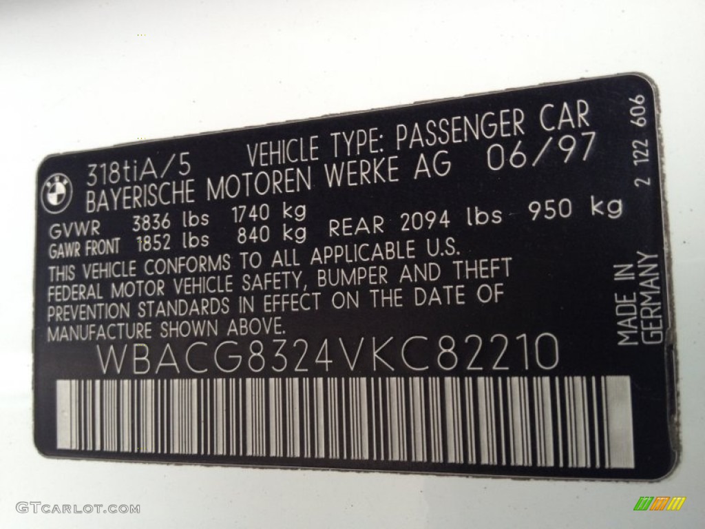 1997 BMW 3 Series 318ti Coupe Info Tag Photo #93721548