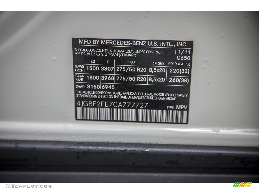 2012 Mercedes-Benz GL 350 BlueTEC 4Matic Color Code Photos