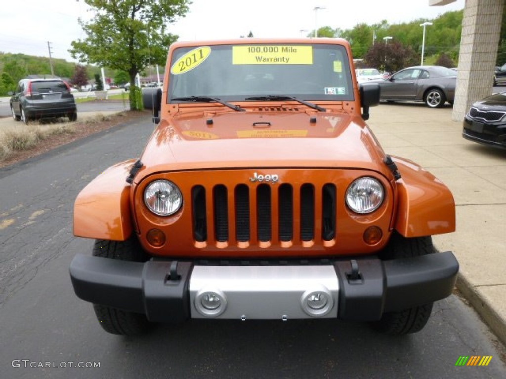 2011 Wrangler Sahara 4x4 - Mango Tango Pearl / Black/Dark Saddle photo #3