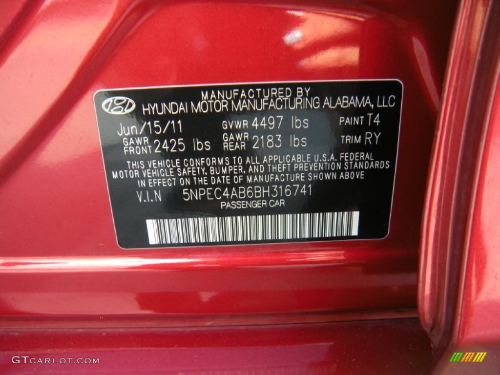 2011 Sonata SE 2.0T - Venetian Red / Gray photo #47