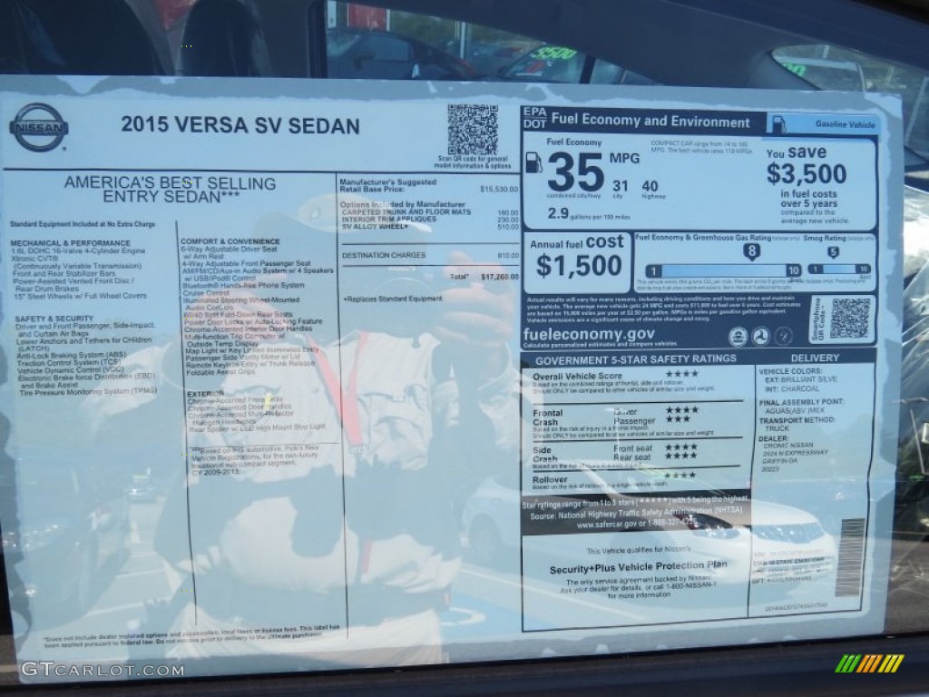 2015 Nissan Versa 1.6 SV Sedan Window Sticker Photo #93757310