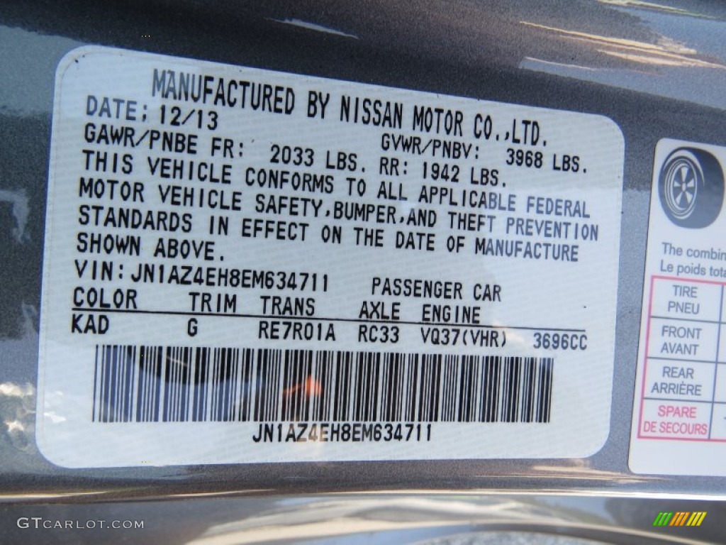 2014 370Z Color Code KAD for Gun Metallic Photo #93758399