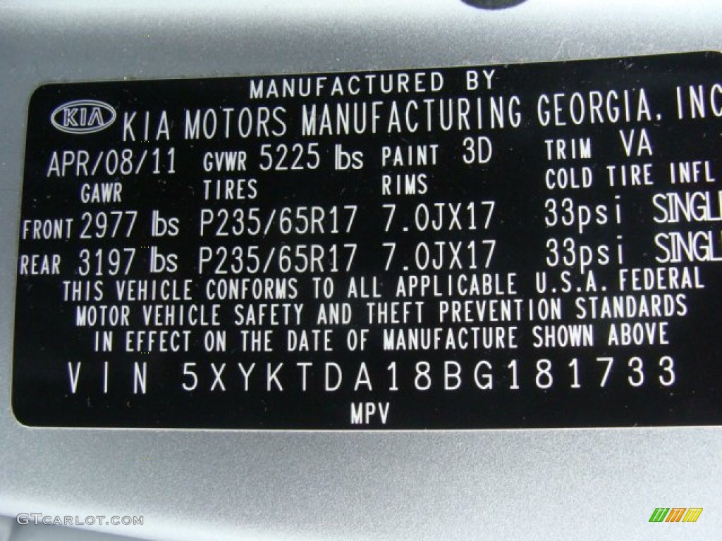 2011 Sorento LX AWD - Bright Silver / Black photo #25