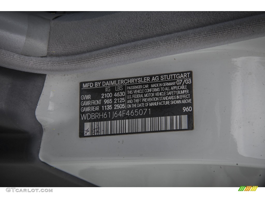 2004 C Color Code 960 for Alabaster White Photo #93767537