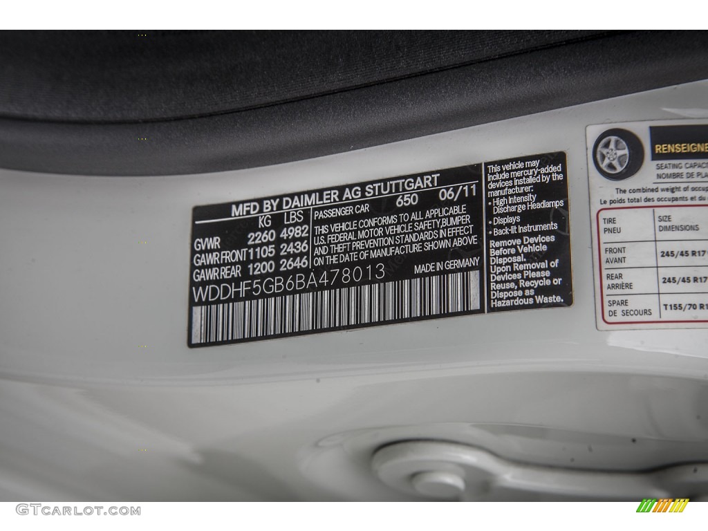 2011 Mercedes-Benz E 350 Sedan Color Code Photos