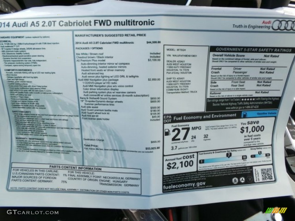 2014 Audi A5 2.0T Cabriolet Window Sticker Photo #93773201