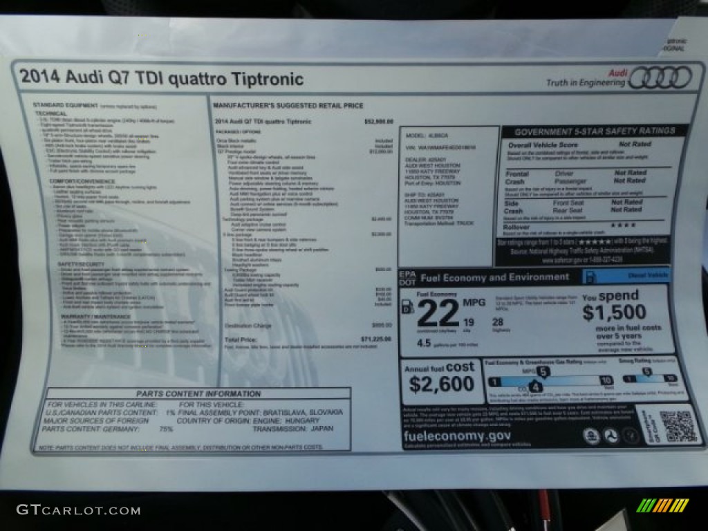2014 Audi Q7 3.0 TDI quattro Window Sticker Photo #93774812