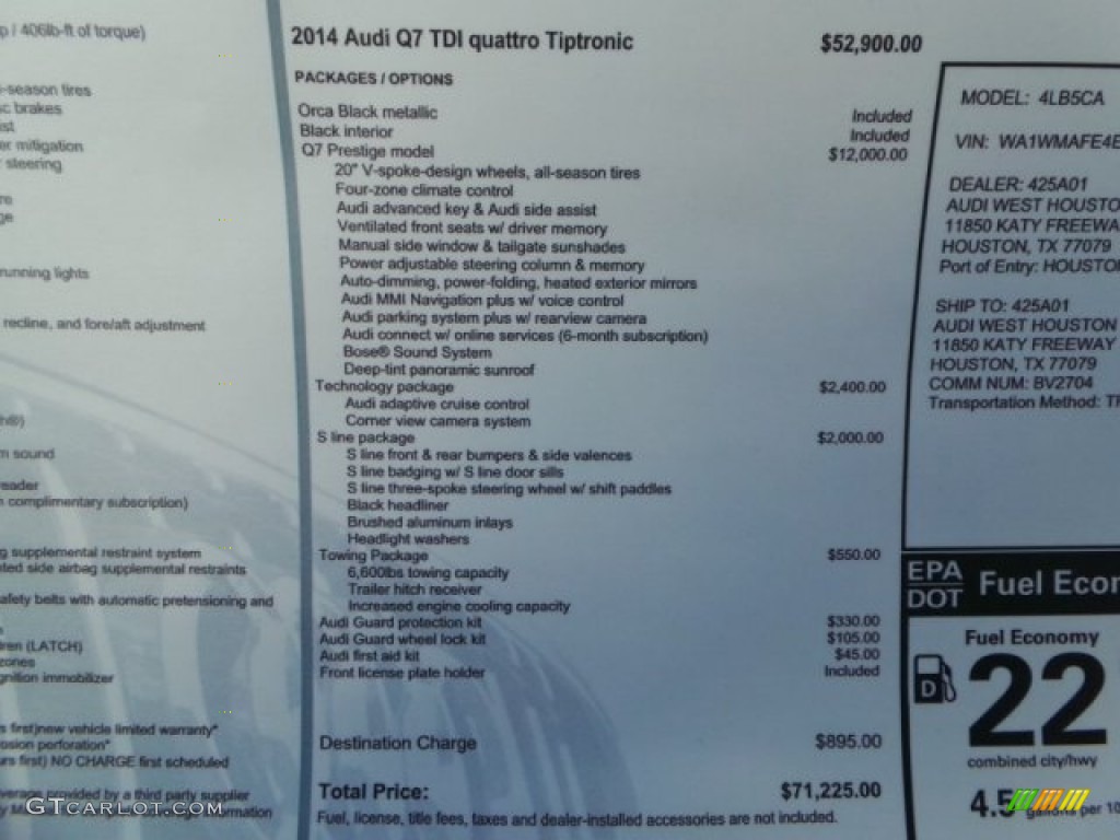 2014 Audi Q7 3.0 TDI quattro Window Sticker Photos