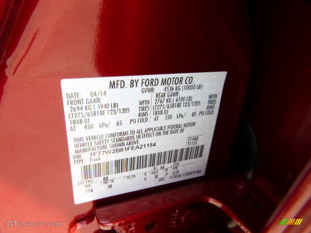 2015 F250 Super Duty Color Code RR for Ruby Red Photo #93775943
