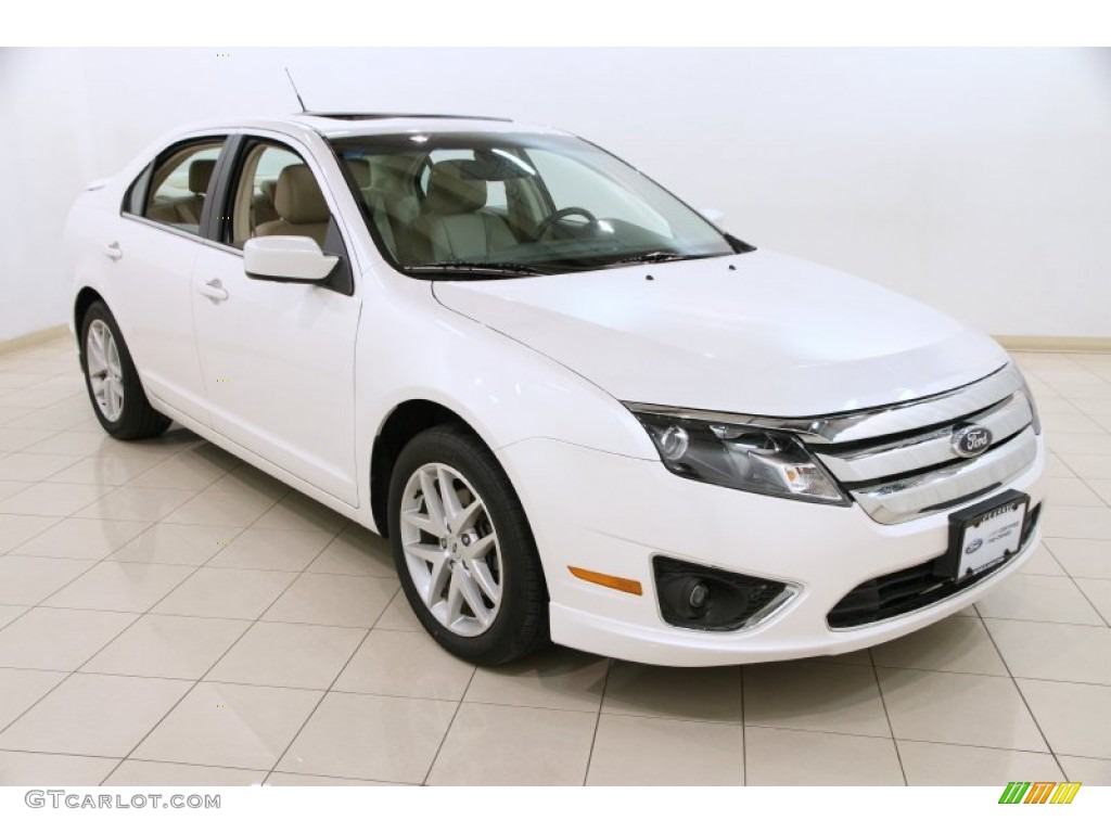 2012 Fusion SEL V6 AWD - White Platinum Tri-Coat / Camel photo #1