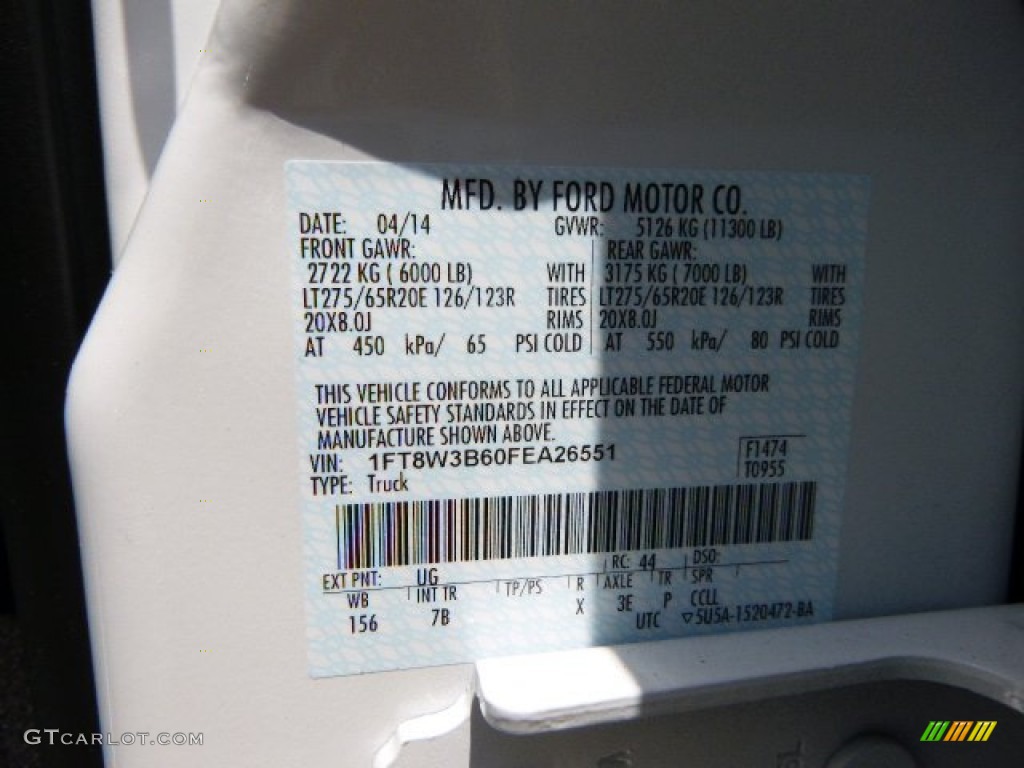 2015 F350 Super Duty Color Code UG for White Platinum Photo #93776867