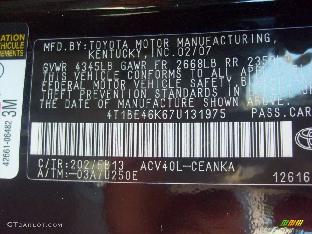 2007 Camry LE - Black / Ash photo #14