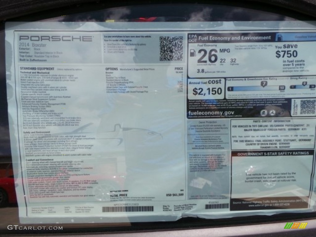 2014 Porsche Boxster Standard Boxster Model Window Sticker Photo #93806593