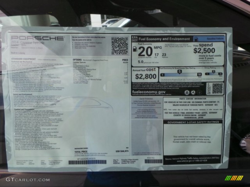 2014 Porsche Cayenne Standard Cayenne Model Window Sticker Photo #93808147