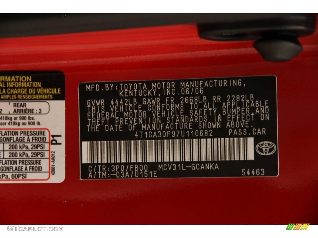 2007 Toyota Solara SE V6 Coupe Color Code Photos