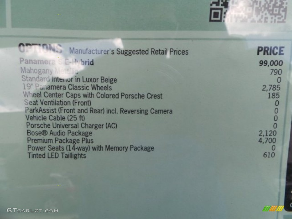 2014 Porsche Panamera S E-Hybrid Window Sticker Photo #93811600