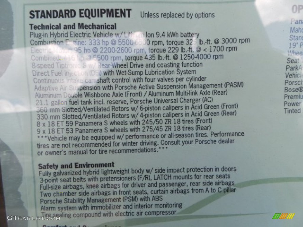 2014 Porsche Panamera S E-Hybrid Window Sticker Photo #93811630