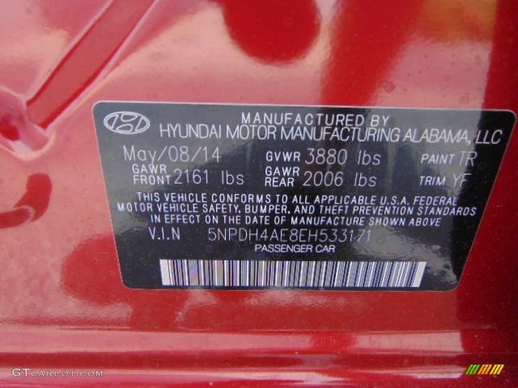 2014 Elantra SE Sedan - Red / Beige photo #15