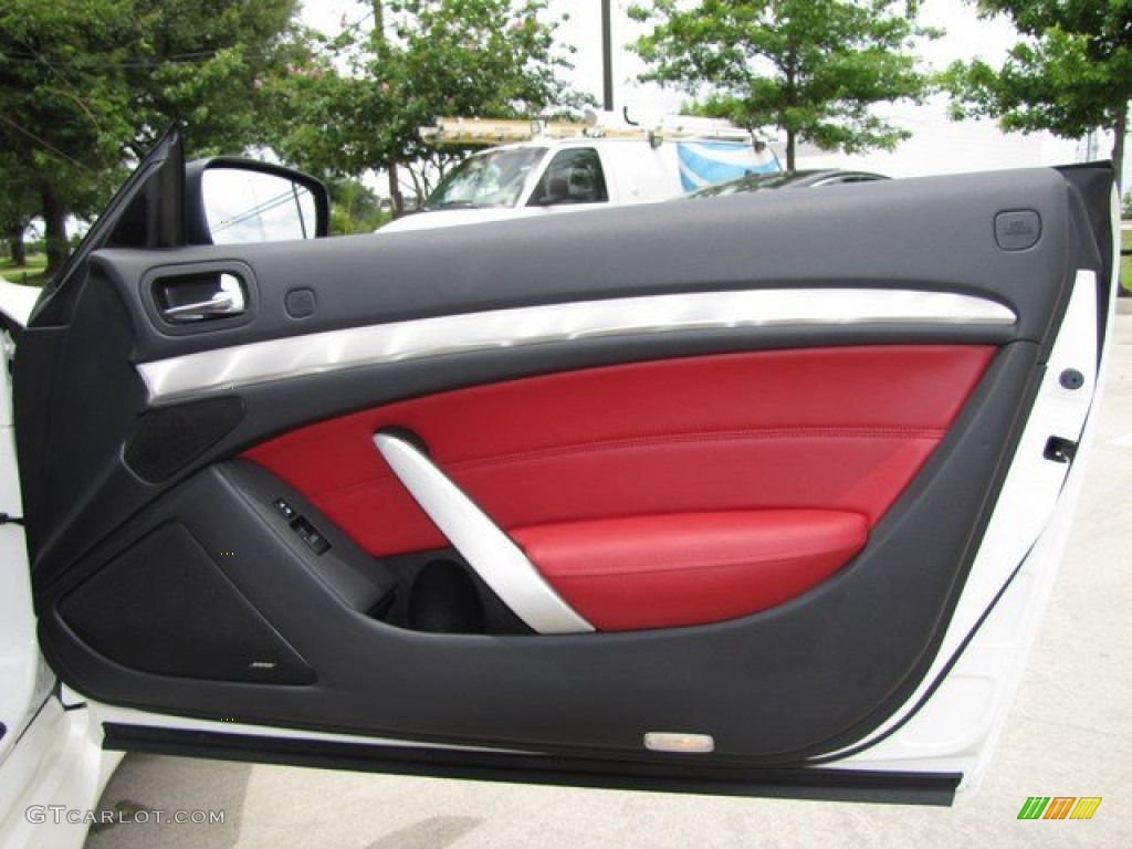 2013 Infiniti G IPL G Convertible IPL Monaco Red/Silk Obi Aluminum Door Panel Photo #93827995