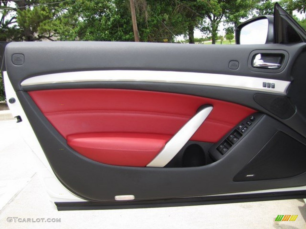 2013 Infiniti G IPL G Convertible IPL Monaco Red/Silk Obi Aluminum Door Panel Photo #93828730