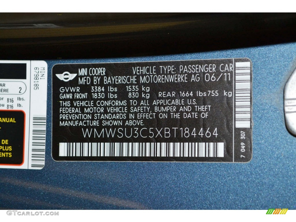 2011 Cooper Hardtop - Horizon Blue Metallic / Carbon Black photo #11