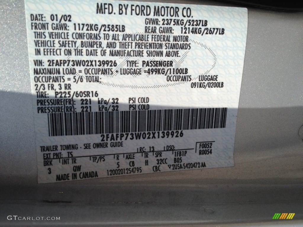 2002 Ford Crown Victoria S Color Code Photos