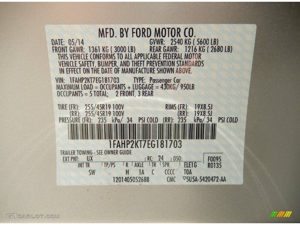 2014 Ford Taurus SHO AWD Color Code Photos