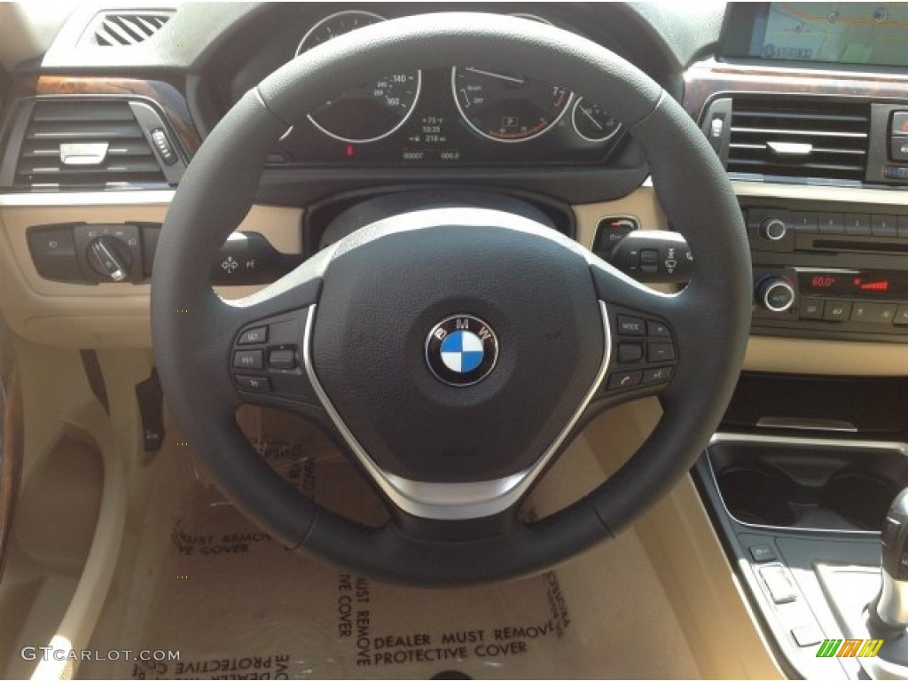 2014 BMW 3 Series 328i Sedan Venetian Beige Steering Wheel Photo #93875386