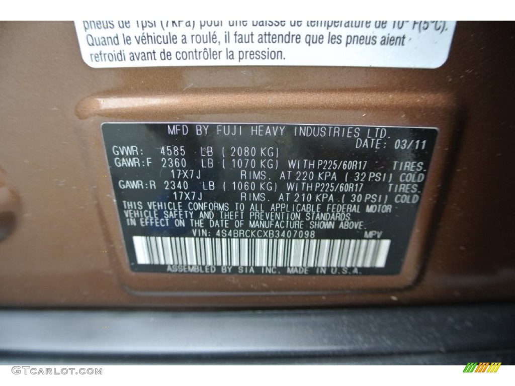 2011 Outback 2.5i Limited Wagon - Caramel Bronze Pearl / Warm Ivory photo #8