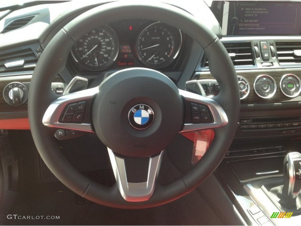 2015 BMW Z4 sDrive28i Coral Red Steering Wheel Photo #93897236